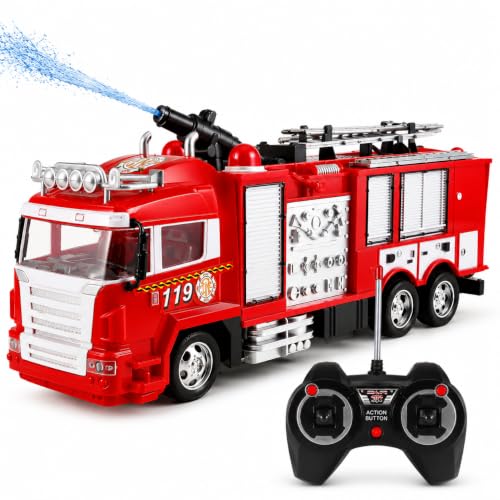 RC Rescue Remote Control Fire Engine Truck That Shoots Water | Radio…