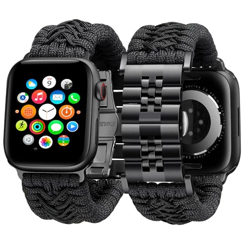 Bracelet tressé en paracorde 550 et acier pour boîtier Apple Watch