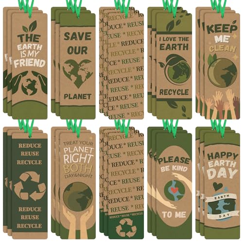 Tinlade 200 Pcs Earth Day Bookmarks for Students Kraft Paper Bookmarks Bulk The Word Globel Theme Educational Supplies for Kids School Teacher Classroom(Earth)