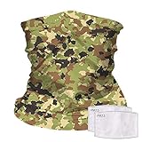 Cleanbreath Reusable Neck Gaiter with Filter Insert, Fashionable Cooling Face Covering Bandanas for Men/Women, Camouflage