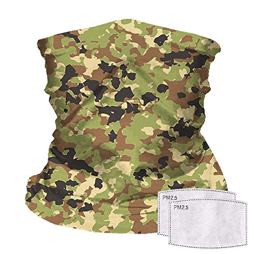 Cleanbreath Reusable Neck Gaiter with Filter Insert, Fashionable Cooling Face Covering Bandanas for Men/Women, Camouflage