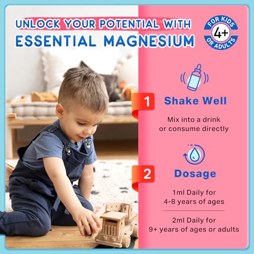 Image of (2 Pack) Magnesium Glycinate Liquid for Kids, Kids Magnesium Liquid Drops Supplement with L-Theanine, Calcium, Zinc, Vitamin D3 K2 for Sleep Calm Relaxation Brain Bones, Mixed Berry Flavor 4 Fl Oz