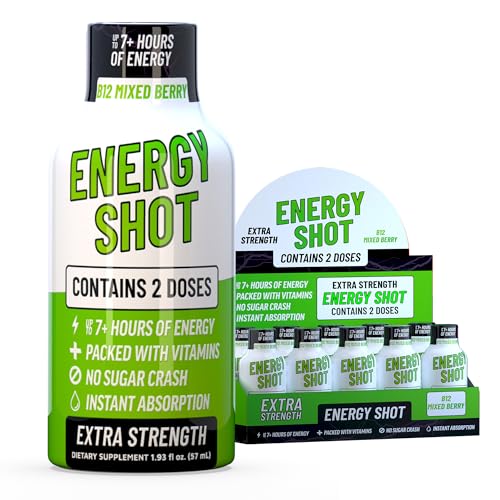 Image of B12 Mixed Berry Extra Strength Energy Shot 10 pk - 260mg Natural Caffeine B12 B6 - Energy & Vitality Support - 2 Servings Sugar Free Zero Calorie Green Tea B-Vitamins Electrolytes Vegan - 1.93 fl oz