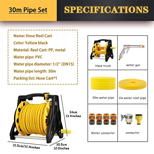 Hose Reel Cart Hosemobile Portable Small Garden Hose Cart, Durable PP Water Pipe Storage Rack, Easy to Store Hose Reel, High Pressure Water Gun for Car Washing (Black,Yellow Hose Cart+30m Pi - Image 7