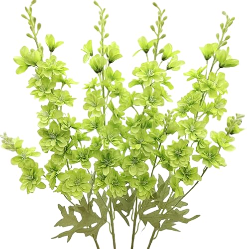 FERIAL Artificial Delphinium Flowers Silk Larkspur Flowers Faux Snapdragon Long Stem Fake Plant Spray Arrangement 4pcs Green for Home Office Garden Wedding Table Vase Decor