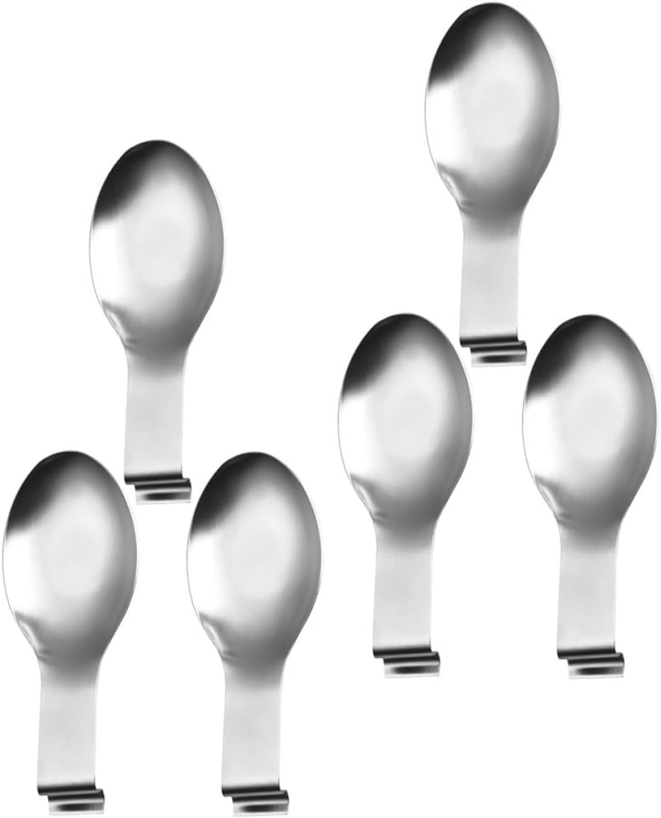 Stainless Steel Spoon Rest and Ladle Holder Set, 6pcs Wear-Resistant Kitchen Utensil Rest for Stove and Counter, Compact Metal Scoop Holder for Daily Cooking Use