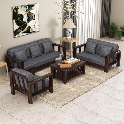 Image of Sheesham Solid Wood Six Seater Sofa Set for Living Room(6 Seater) (Walnut)