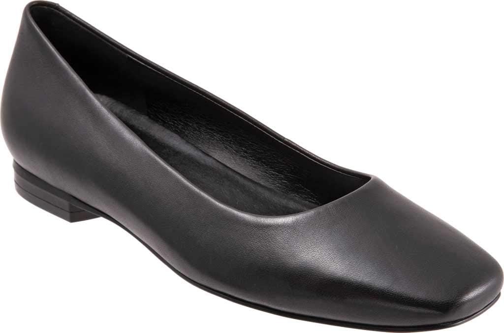 Trotters Honor - Flats for Women - Flexible Rubber Sole - Low Stacked Heel - Leather Upper - Square Toe Black Leather 5.5 M (B)