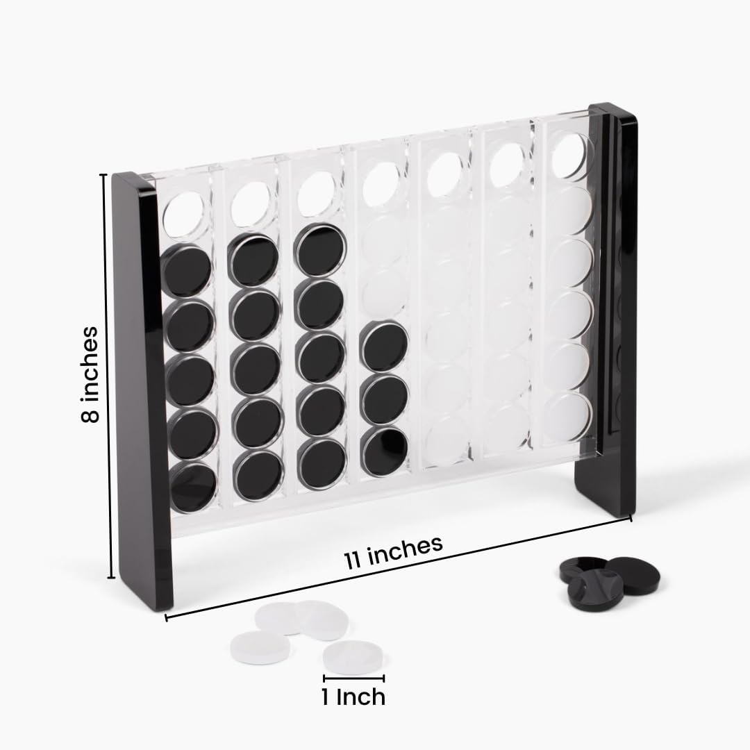 Unique Four in a Row - Acrylic 4 in a Row Game - Board Game Decor - Coffee Table Games - 2 Player Board Games for Family - Connect The Four Pieces Game - Classic Strategy Family Game (Black and White)
