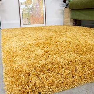 Modern Thick Ochre Mustard Yellow Shaggy Area Rug Durable Super Soft Fluffy Shag Rugs Living Room Lounge Bedroom 121cm x 171cm