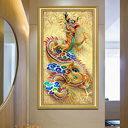 Peinture Diamant Kits Dragon d'or 80x220cm pour grand mur vide