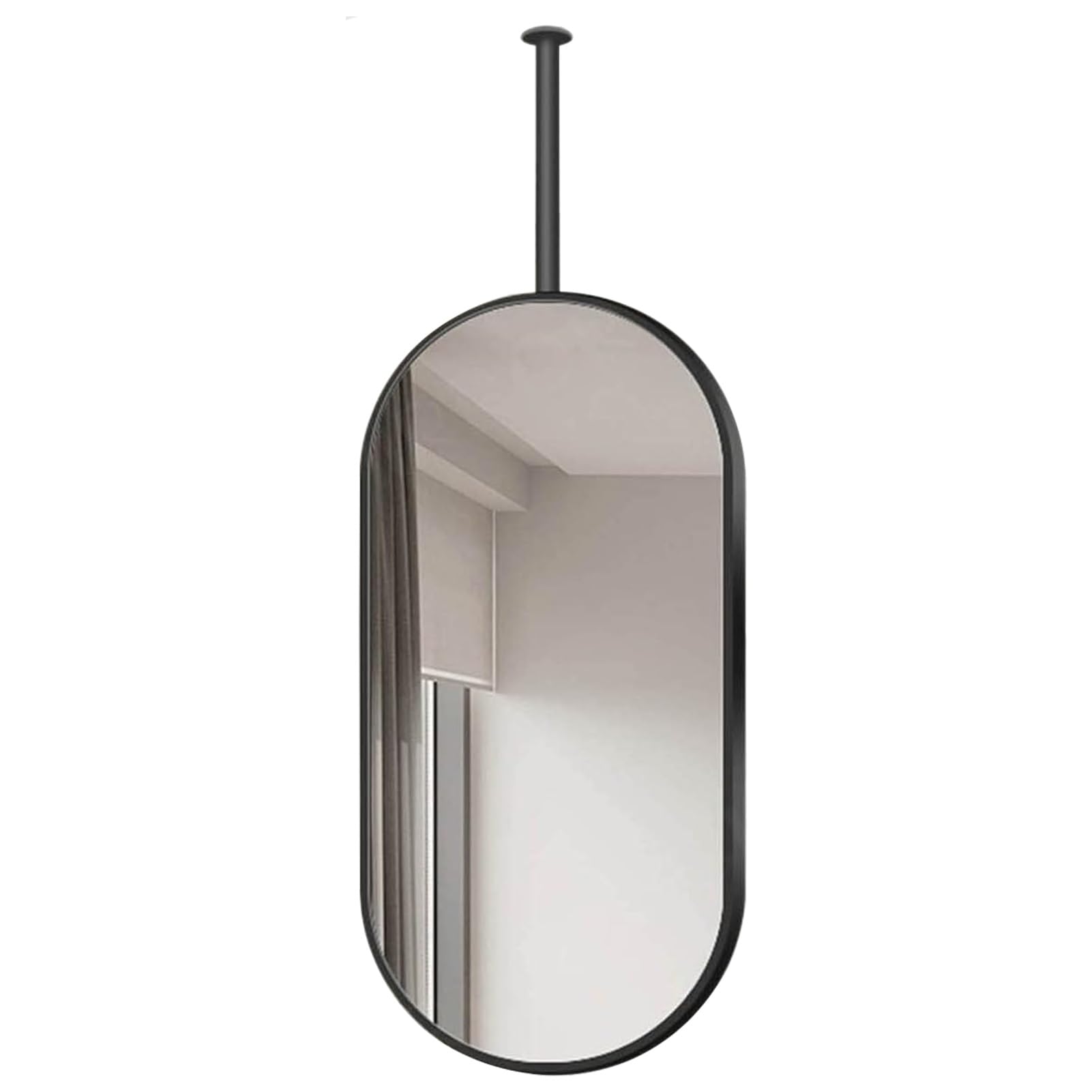 FGXHHS Ceiling Mounted Mirror Oval Decor Mirrors Hanging with Black Metal Floating Rod Bathroom for Shaving/Makeup(50cmx90cm)