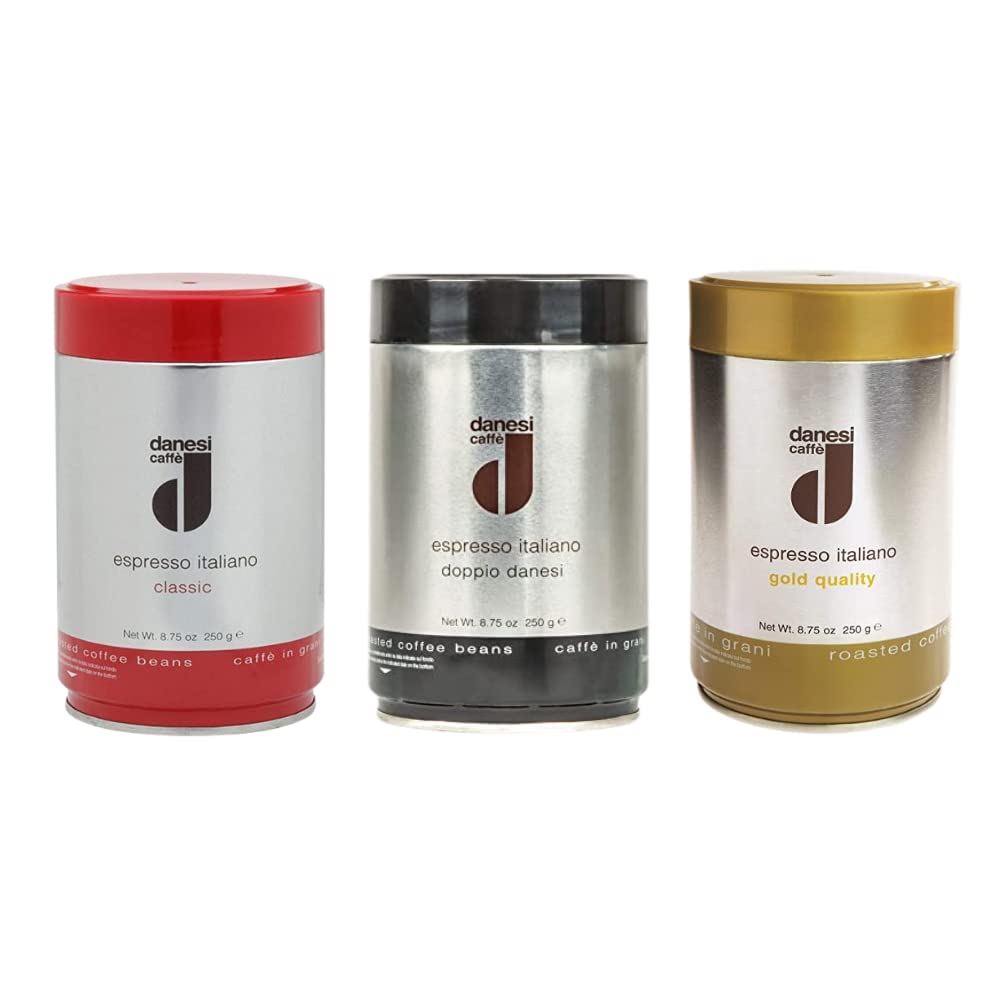 Danesi Caffe - Italian Whole Roasted Coffee Beans for Espresso - Doppio, Classic, Gold (8.75oz)
