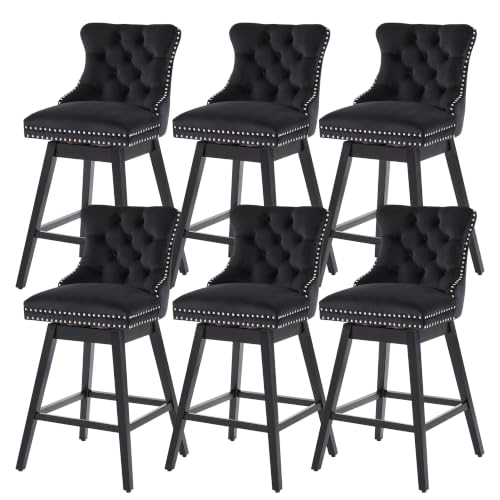 Image of Black Swivel Bar Stools, Velvet Counter Height Bar Stools Set of 6