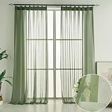 Ftinala Cortinas traslúcidas verdes de 96 pulgadas de largo, cortinas transparentes con aspecto de lino con textura fina, cortinas transparentes para privacidad, cortinas de ventana filtrantes de luz