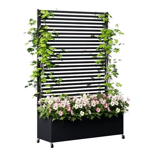 17 Creative DIY Concrete Patio Ideas to Transform Your Outdoor Space 6 Metal Planter Box with Trellis Privacy Screen, Raised Garden Bed with Trellis & Wheels, Privacy Planters for Patio, Planter Box with Drainage Holes for Climbing Plants, Flower, 73"x 47"x 16", Black