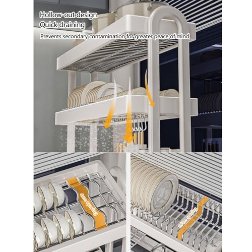 Escurridor de Platos de Acero Inoxidable para Colocar sobre el Fregadero con Espacio de Almacenamiento para la Cocina - Escurridor de Platos eficiente (Doble Capa, 65 cm)