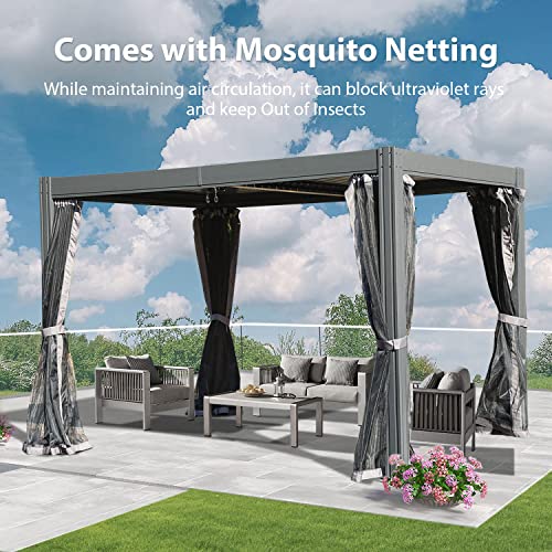 Domi Louvered Pergola, 10X13Ft Outdoor Pergola, Aluminum Pergola With Adjustable Roof, Metal Pergola Gazebo With Mosquito Netting For Patio, Backyard, Deck, Garden, Lawns(Gray) #TOP4