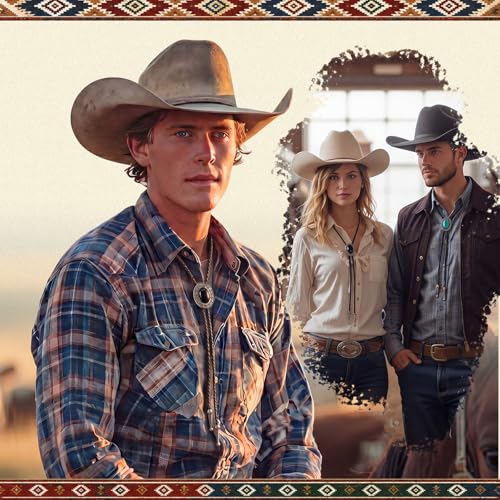 Image of 10 Pcs Bolo Tie for Men Women Western Cowboy Accessories Leather Necktie with Tiger Eye Stone Costume Accessories