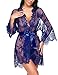 Avidlove Women Lace Robe Lingerie Set Floral Kimono Babydoll Short Nightgown Blue