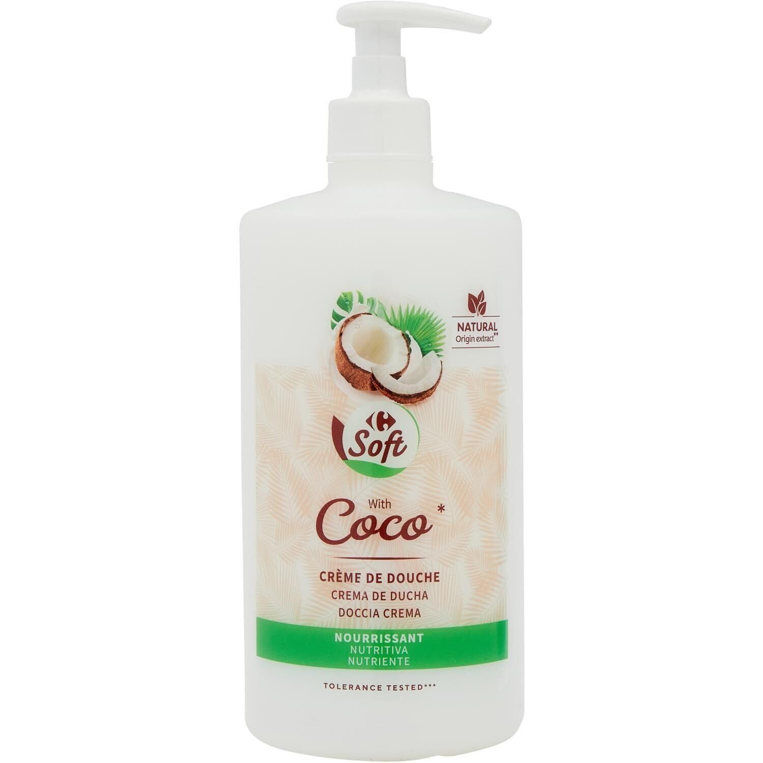 CARREFOUR SOFT - Crème Douche Nourrissante Douceur Coco, Hydratation et Protection, Flacon 750 mL - Lot De 4