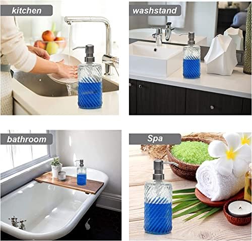 Extra Value Suanti Glass Soap Dispenser Set 2 Pack for Bathroom&kitchen Sink Refillable Liquid Soap Bottle with Silver Stainless Steel for Hand Dish Soap, Shower gel, Shampoo and Conditioner-500ml