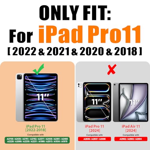 SEYMAC stock Case for iPad Pro 11 inch 2022/2021/2020/2018 (4th/3rd/2nd/1st Generation), Full-Body Shockproof Case with Screen Protector Pencil Holder [360° Rotating Hand Strap] & Stand, Black
