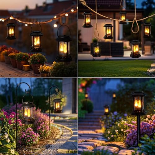 Outdoor Solar Candles Lights Flickering Decorative Lantern Stake Lighting for Garden, Backyard, Lawn, Pathway, Patio Accessories and Decor ( 6 Pack , Black )… 3 51TYjG5HvuL. AC