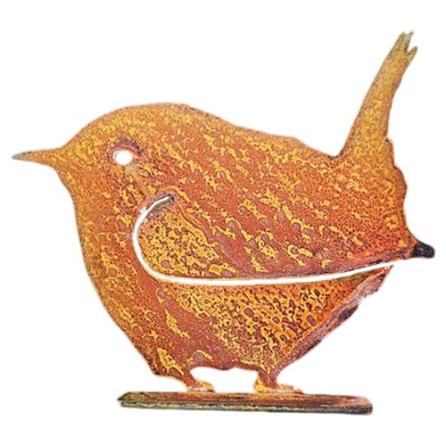 Estatua de pájaro de jardín hecha a mano con acabado envejecido para patios, balcones o patio trasero, decoración vintage de hierro para patio