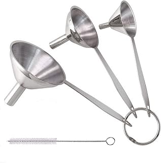 3 in 1 Metal Funnels for Filling Bottles Stainless Steel Small Kitchen Funnel Set for Transferring Essential Oils Liquid Fluid Spice Dry Ingredients Powder, Durable and Dishwash Safe