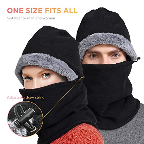 Balaclava Face Mask Winter Cold Weather Fleece Hood Neck Warmer for Men Women Black - Thumbnail 4
