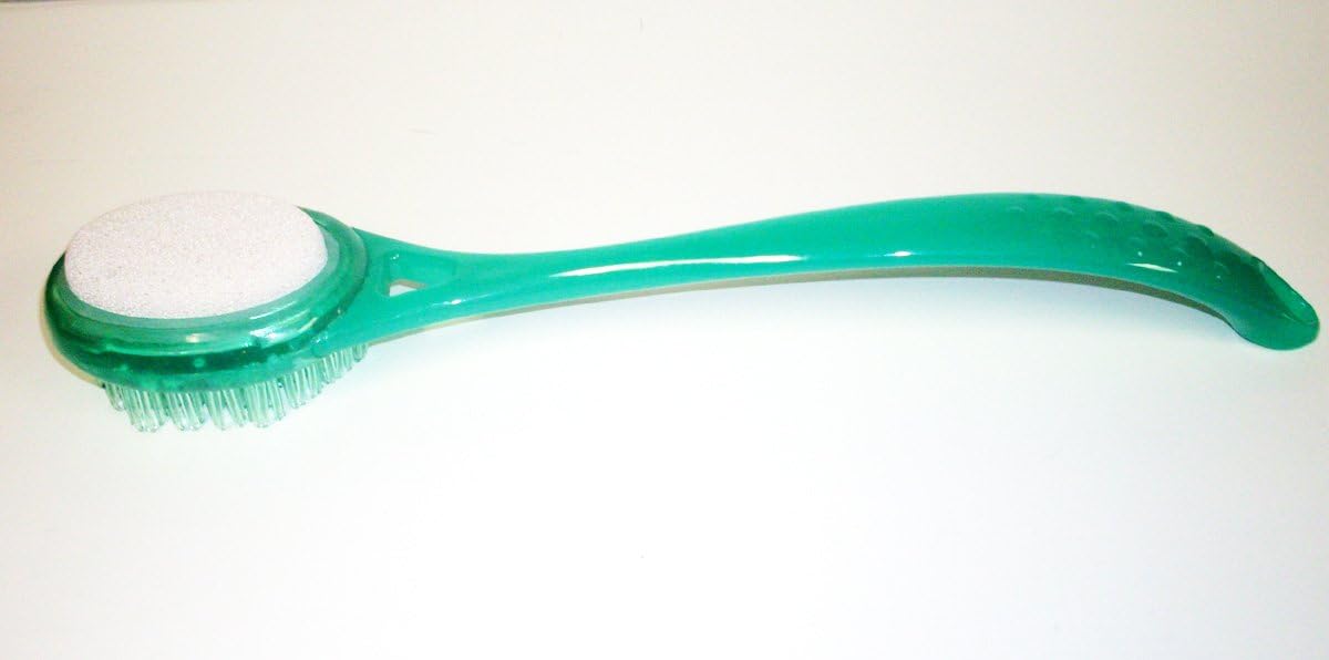 Body & Sole Elite Bath Brush with Pumice Stone -- Two-sided bath brush, soft bristled side for cleaning and massaging your back, legs, and feet, opposite side is pumice stone for exfoliating (Green)