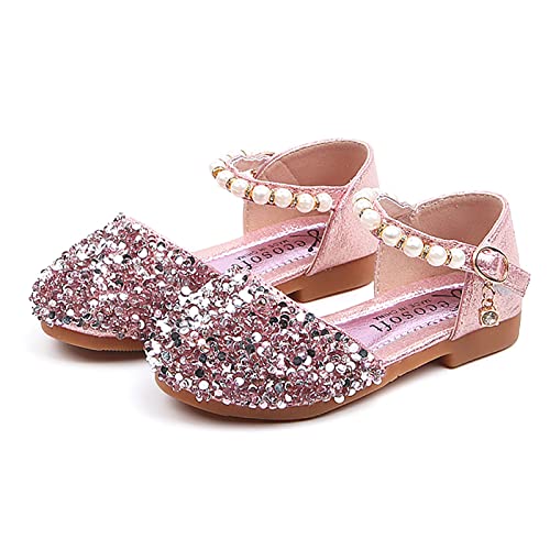 LOBTY Zapatos de Princesa para Niñas Zapatos de Lentejuelas Planos Niño Sandalias Bailarinas Bola Bodas Fiesta Cumpleaños Navidad Halloween Carnaval Accesorios Rosa Plata Dorado EU21-36