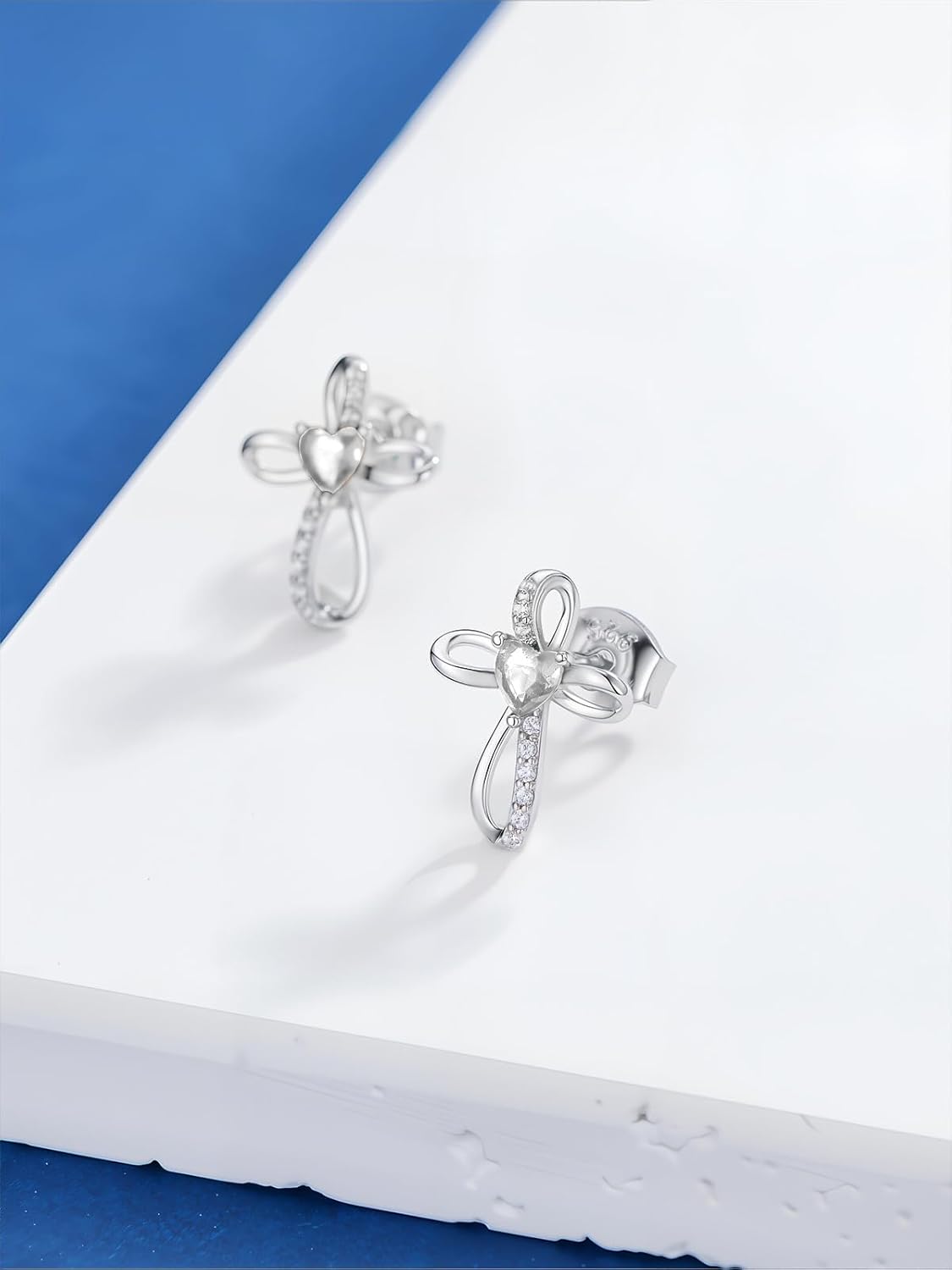 Seiyang Cross Stud Earrings 925 Sterling Silver Cross Earrings with 12 Months Birthstone Birthday Jewelry Gifts for Women