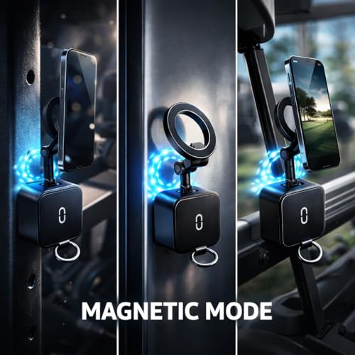Image of Mizi 3-in-1 Magnetic Phone Holder [20x N52] Strong Magnets, Portable Mount for Golf Carts, Garage, Gym, Travel, Kitchen, Office, Outdoor, Car - Black