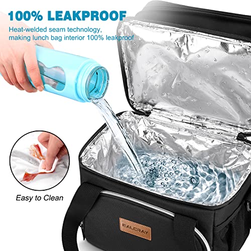 Baloray 15L Black Insulated Lunch Bag For Men Women, Expandable Large Lunch Bags For Work, Leakproof Double Deck Lunch Box Cooler Tote Bag With Adjustable Shoulder Strap #TOP2