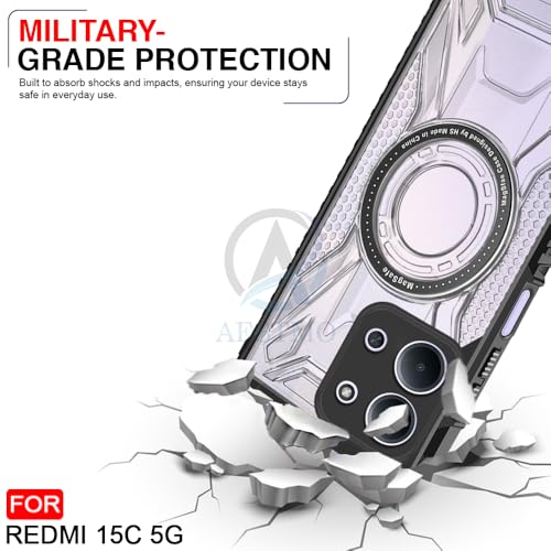 Image of AESTMO Hybrid Shockproof Back Cover Case for Redmi 15C 5G Compatible with MagSafe | Hard Back Case Cover for Redmi 15C 5G (PC & TPU, Translucent Back, Black Sides)
