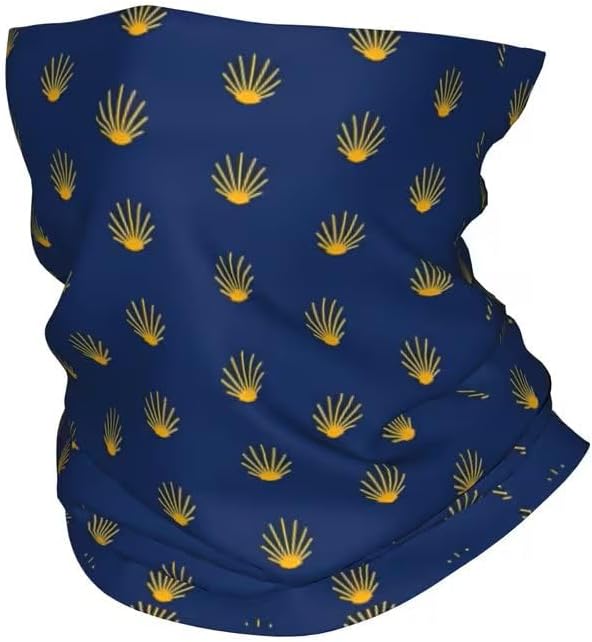 Jakobsweg Tube Scarf, Dark Blue with Yellow Scallops, Multifunctional Scarf for Pilgrims and Hikers, Breathable and Windproof, 50 x 25 cm