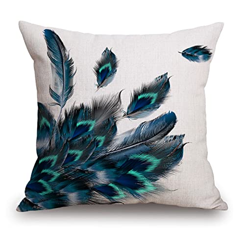 TSSOHU Peacock Feather Watercolor Throw Pillow Case Cushion Cover Couch Sofa Decorative Square 18x18 inches