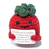 SHUAISHIDAI Positive Tomato Knitting Doll Toys with Positive Card, Mini Funny Crochet Tomato Doll Creative Cute 3 inch Cheer Up Gifts for Friends Party Decoration Encouragement