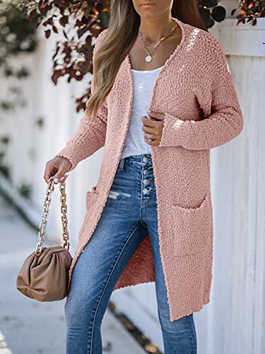 Merokeety Women's Long Sleeve Soft Chunky Knit Sweater Open Front Cardigan Outwear Coat A-Pink #TOP7