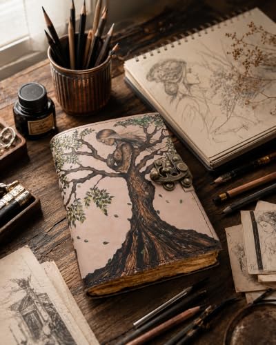 Image of CRAFT JUNKY Vintage Leather Journal Diary for Women and Men Travel Diary Notebook for Writing Deckle Edge Paper (MOE White, A5 17.78 X 12. 7 CM (A5))