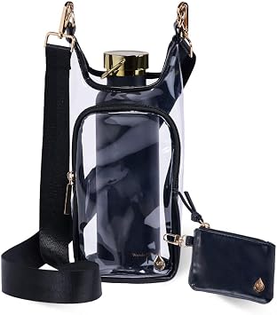 WanderFull Clear Stadium HydroBag Hands-Free Crossbody 32 Oz Water Bottle Carrier w/Phone Pocket & Adjustable Strap