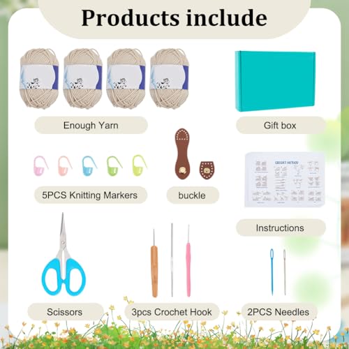Image of ACRNIGHEET Crochet Beach Bag Crochet Kit for Beginners Tote Bag Knitting Kit with Yarn and Hook Boho DIY Craft Kits Gift for Adults with Video Guide Tutorial Crochet Starter Kit
