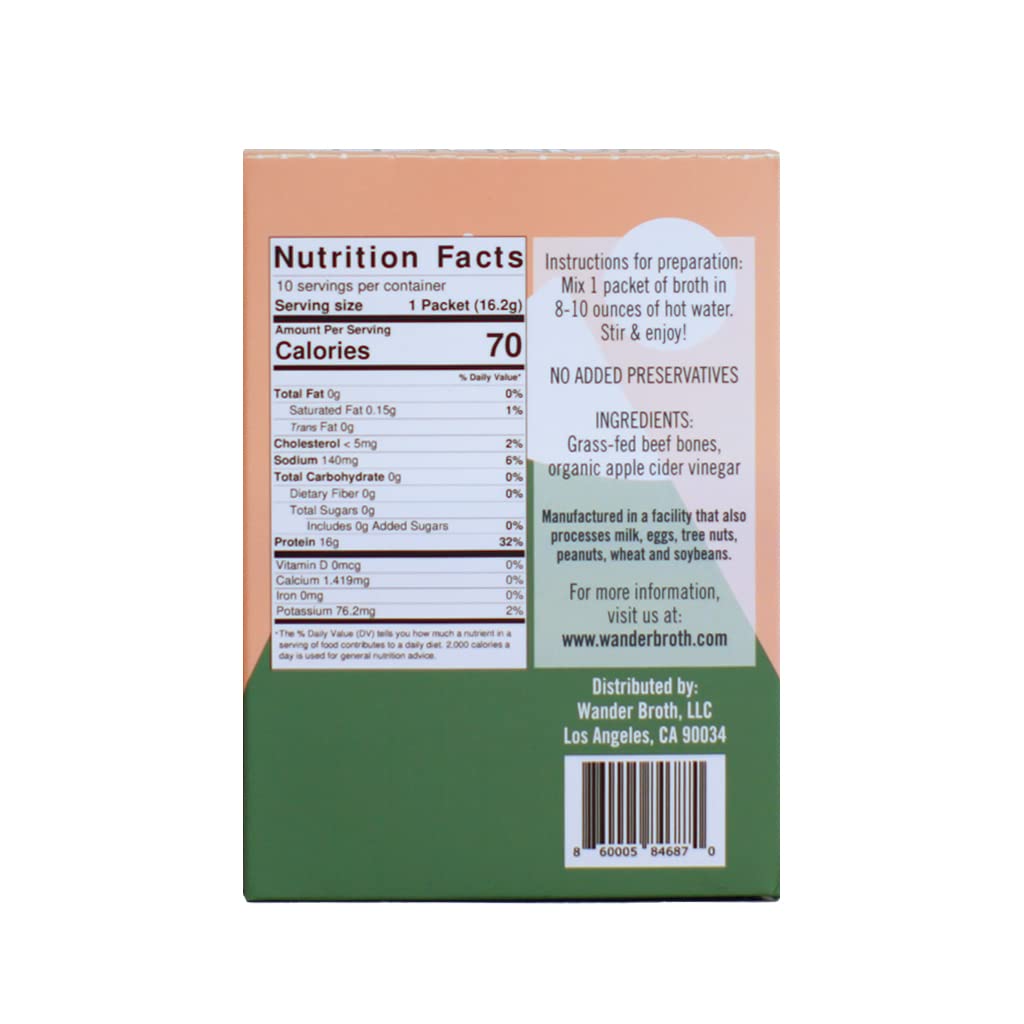 Freeze-Dried No Salt Added Grass-Fed Beef Bone Broth, 10 Pack Box, 16g Protein, Paleo & Keto Friendly