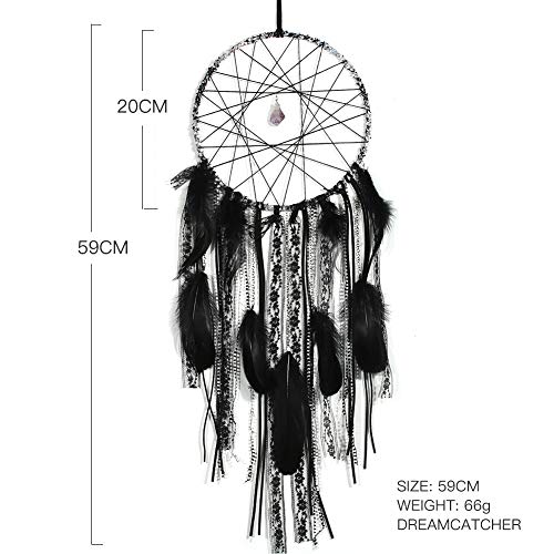 Nice Dream Boho Dream Catcher, Handmade Crochet Lace Dream Catchers with Amethyst Stone for Wall Hanging Home Decor (Black)