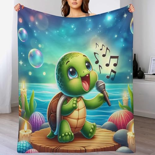 Süße Schildkröte Decke Vier Jahreszeiten Wohndecke Couchdecke Weiche Fleecedecke Flannel Sofaüberwurf Tagesdecke Für Bett/Sofa 130×150cm
