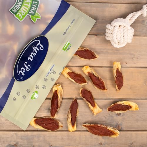 Lyra Pet® | 1 kg Kaninchenohren gefüllt mit Huhn | Getrockneter Kausnack | Praktischer, Wiederverschließbarer Beutel | Fettarmes & Gut Bekömmliches Hundefutter | Ideal als Belohnung für Hunde
