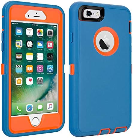 CAFEWICH iPhone 6/6S Case Heavy Duty Shockproof High Impact Tough Rugged Hybrid Rubber Triple Defender Protective Anti-Shock Silicone Mobile Phone Cover for iPhone 6/6S 4.7"(Blue Orange)