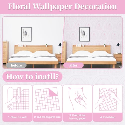 Papel tapiz bohemio extraíble y papel de contacto rosa y blanco 6